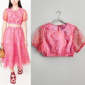 NWOT STAUD Frieze Organza Crop Top in Floral Wave Nectarine - Size M
